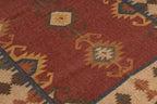 Handgeweefde Suidwestelike Wol Jute Kilim Area Mat – Roesrooi Stam Medallion Platweef Dhurrie Tapyt vir Sitkamer, Slaapkamer & Eetkamer