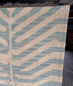 Handwoven Blue Tiger Wool Jute Kilim Rug | Abstract Tibetan Tiger Flatweave Area Rug for Modern, Scandinavian & Boho Homes