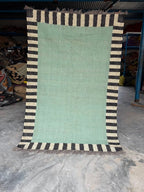 Handwoven Sage Green Cotton Jute Kilim Rug | Modern Minimalist Flatweave Area Rug with Striped Border for Living Room Bedroom