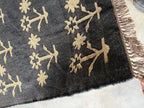 Handwoven Charcoal Wool Jute Kilim Rug, Modern Tribal Flatweave Area Rug, Handmade Scandinavian Boho Dhurrie Carpet with Fringe