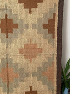 Tribal Diamond Wool Jute Area Rug – Handmade Southwestern Kilim Flatweave with Brown, Taupe & Terracotta Geometric Motifs