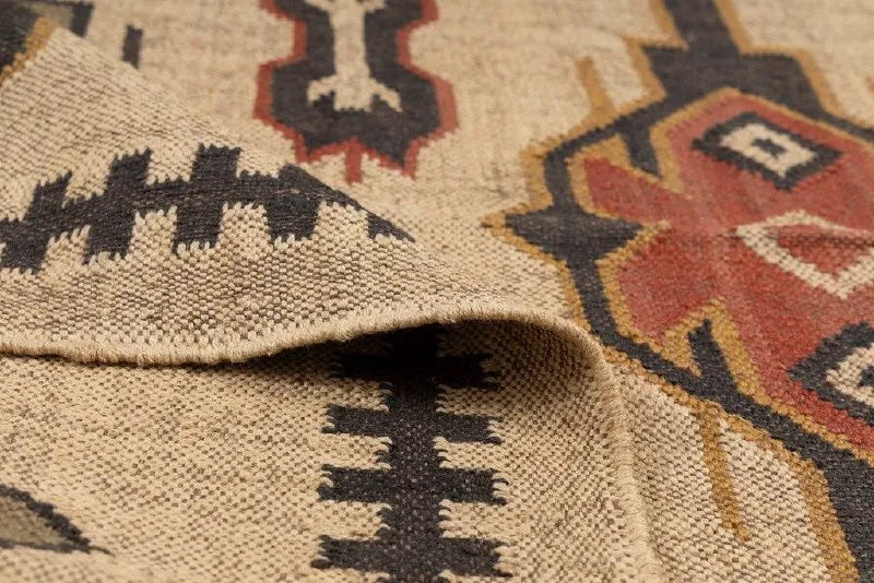 Handwoven Southwestern Kilim Rug | Handmade Wool Jute Tribal Area Rug, Rustic Flatweave Geometric Dhurrie for Living Room Bedroom