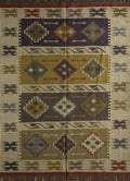 Handwoven Wool Jute Kilim Area Rug – Multicolor Southwestern Geometric Tribal Flatweave Rug with Fringe
