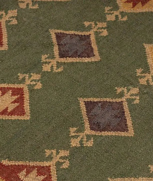 Handwoven Green Wool Jute Kilim Area Rug – Traditional Tribal Diamond Geometric Flatweave Dhurrie, Reversible Boho Southwestern Rug for Living Room & Bedroom