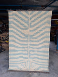 Handwoven Blue Tiger Wool Jute Kilim Rug | Abstract Tibetan Tiger Flatweave Area Rug for Modern, Scandinavian & Boho Homes