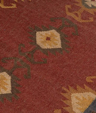Handwoven Southwestern Wool Jute Kilim Area Rug – Rust Red Tribal Medallion Flatweave Dhurrie Carpet for Living Room, Bedroom & Dining Room