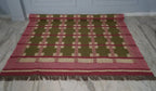 Handwoven Olive Green Wool Jute Kilim Rug | Modern Tribal Flatweave Area Rug with Geometric Grid Pattern for Living Room