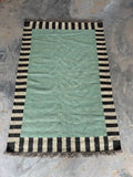Handwoven Sage Green Cotton Jute Kilim Rug | Modern Minimalist Flatweave Area Rug with Striped Border for Living Room Bedroom