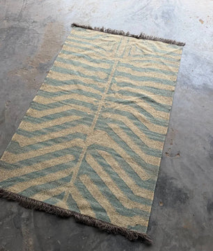 Handwoven Blue Tiger Wool Jute Kilim Rug | Abstract Tibetan Tiger Flatweave Area Rug for Modern, Scandinavian & Boho Homes