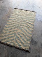 Handwoven Blue Tiger Wool Jute Kilim Rug | Abstract Tibetan Tiger Flatweave Area Rug for Modern, Scandinavian & Boho Homes