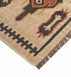 Handwoven Southwestern Kilim Rug | Handmade Wool Jute Tribal Area Rug, Rustic Flatweave Geometric Dhurrie for Living Room Bedroom