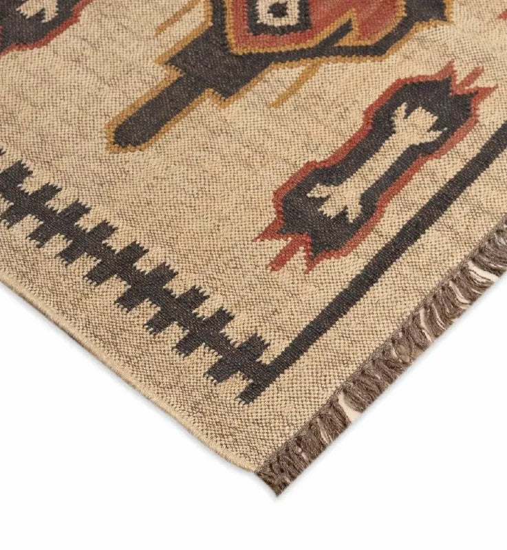 Handwoven Southwestern Kilim Rug | Handmade Wool Jute Tribal Area Rug, Rustic Flatweave Geometric Dhurrie for Living Room Bedroom