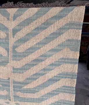 Handwoven Blue Tiger Wool Jute Kilim Rug | Abstract Tibetan Tiger Flatweave Area Rug for Modern, Scandinavian & Boho Homes