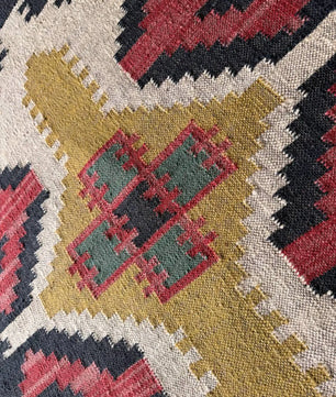 Handwoven Black Southwestern Wool Jute Kilim Rug, Navajo Tribal Flatweave Area Rug, Boho Rustic Handmade Dhurrie Carpet with Fringe