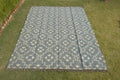 Handmade Blue Wool Jute Kilim Rug – Geometric Flatweave Indian Dhurrie Area Rug with Fringe