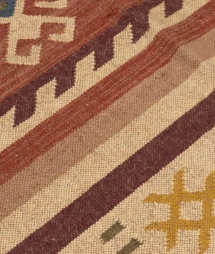 Southwestern Striped Area Rug – Handwoven Jute Wool Boho Tribal Geometric Flatweave Rug in Terracotta & Beige