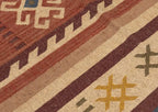 Southwestern Striped Area Rug – Handwoven Jute Wool Boho Tribal Geometric Flatweave Rug in Terracotta & Beige