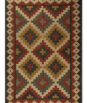 Heritage Diamond Wool Jute Kilim Area Rug – Handwoven Charcoal Terracotta Geometric Reversible Flatweave Dhurrie