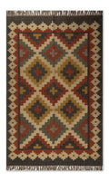 Heritage Diamond Wool Jute Kilim Area Rug – Handwoven Charcoal Terracotta Geometric Reversible Flatweave Dhurrie