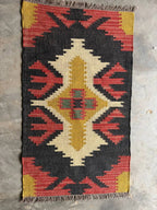 Handwoven Black Southwestern Wool Jute Kilim Rug, Navajo Tribal Flatweave Area Rug, Boho Rustic Handmade Dhurrie Carpet with Fringe
