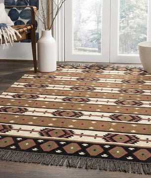 Handwoven Southwestern Navajo Kilim Rug | Handmade Wool Jute Tribal Area Rug, Boho Flatweave Dhurrie for Living Room Bedroom