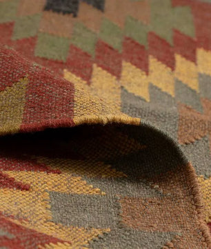 Handwoven Southwestern Wool Jute Kilim Area Rug – Tribal Diamond Flatweave Dhurrie Carpet for Living Room, Bedroom & Entryway