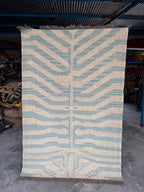 Handwoven Blue Tiger Wool Jute Kilim Rug | Abstract Tibetan Tiger Flatweave Area Rug for Modern, Scandinavian & Boho Homes