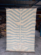 Handwoven Blue Tiger Wool Jute Kilim Rug | Abstract Tibetan Tiger Flatweave Area Rug for Modern, Scandinavian & Boho Homes