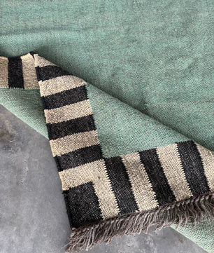 Handwoven Sage Green Cotton Jute Kilim Rug | Modern Minimalist Flatweave Area Rug with Striped Border for Living Room Bedroom