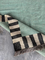 Handwoven Sage Green Cotton Jute Kilim Rug | Modern Minimalist Flatweave Area Rug with Striped Border for Living Room Bedroom