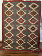 Handwoven Charcoal Wool Jute Kilim Area Rug – Geometric Diamond Reversible Flatweave Dhurrie for Living Room, Dining Room & Bedroom