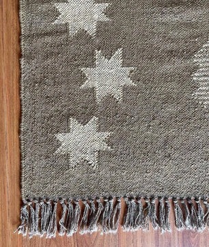Handmade Southwestern Wool Jute Kilim Area Rug with Tassels | Tribal Boho Flatweave Rug in Natural Taupe for Living Room & Bedroom