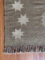 Handmade Southwestern Wool Jute Kilim Area Rug with Tassels | Tribal Boho Flatweave Rug in Natural Taupe for Living Room & Bedroom