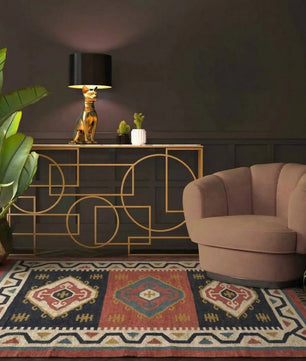Handmade Tribal Wool Jute Kilim Area Rug with Tassels | Geometric Flatweave Boho Rug for Living Room, Bedroom & Hallway