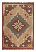 Handmade Southwestern Wool Jute Kilim Area Rug with Tassels | Tribal Geometric Flatweave Boho Rug for Living Room Bedroom