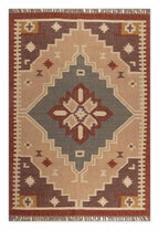 Handmade Southwestern Wool Jute Kilim Area Rug with Tassels | Tribal Geometric Flatweave Boho Rug for Living Room Bedroom