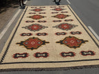 Handwoven Southwestern Kilim Rug | Handmade Wool Jute Tribal Area Rug, Rustic Flatweave Geometric Dhurrie for Living Room Bedroom