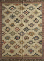 Handmade Wool Jute Kilim Area Rug – Multicolor Southwestern Geometric Flatweave Rug with Fringe, Tribal Boho Rug for Living Room