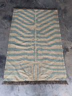 Handwoven Blue Tiger Wool Jute Kilim Rug | Abstract Tibetan Tiger Flatweave Area Rug for Modern, Scandinavian & Boho Homes