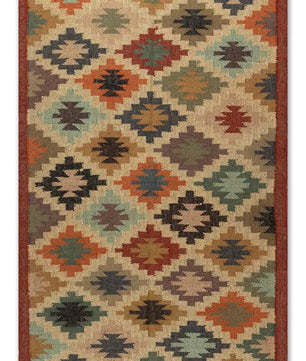 Handwoven Multicolor Wool Jute Kilim Area Rug – Bohemian Geometric Diamond Flatweave Tribal Dhurrie with Fringe
