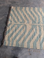 Handwoven Blue Tiger Wool Jute Kilim Rug | Abstract Tibetan Tiger Flatweave Area Rug for Modern, Scandinavian & Boho Homes