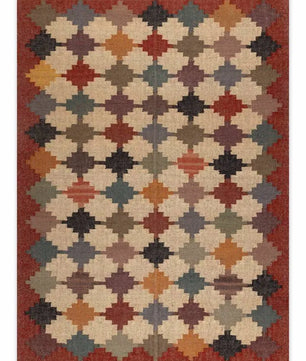 Handwoven Multicolor Wool Jute Kilim Area Rug – Tribal Geometric Flatweave Dhurrie Rug, Boho Southwestern Reversible Living Room Carpet