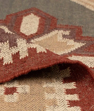 Handmade Southwestern Wool Jute Kilim Area Rug with Tassels | Tribal Geometric Flatweave Boho Rug for Living Room Bedroom