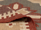 Handmade Southwestern Wool Jute Kilim Area Rug with Tassels | Tribal Geometric Flatweave Boho Rug for Living Room Bedroom