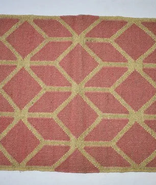Handwoven Wool Jute Area Rug – Terracotta 3D Geometric Cube Kilim Rug, Reversible Flatweave with Fringe
