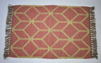 Handwoven Wool Jute Area Rug – Terracotta 3D Geometric Cube Kilim Rug, Reversible Flatweave with Fringe