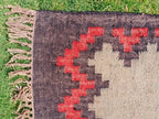 Southwestern Tribal Area Rug – Handmade Wool Jute Diamond Medallion Rug, Beige Rust Flatweave with Fringe