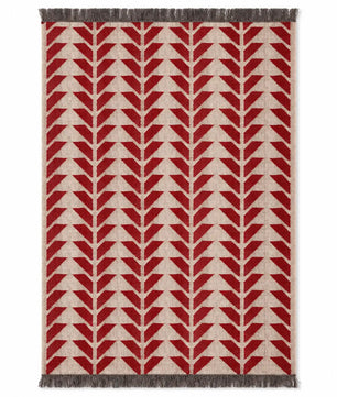 Handmade Red Geometric Wool Jute Kilim Area Rug with Tassels | Flatweave Tribal Rug for Living Room, Bedroom & Home Decor