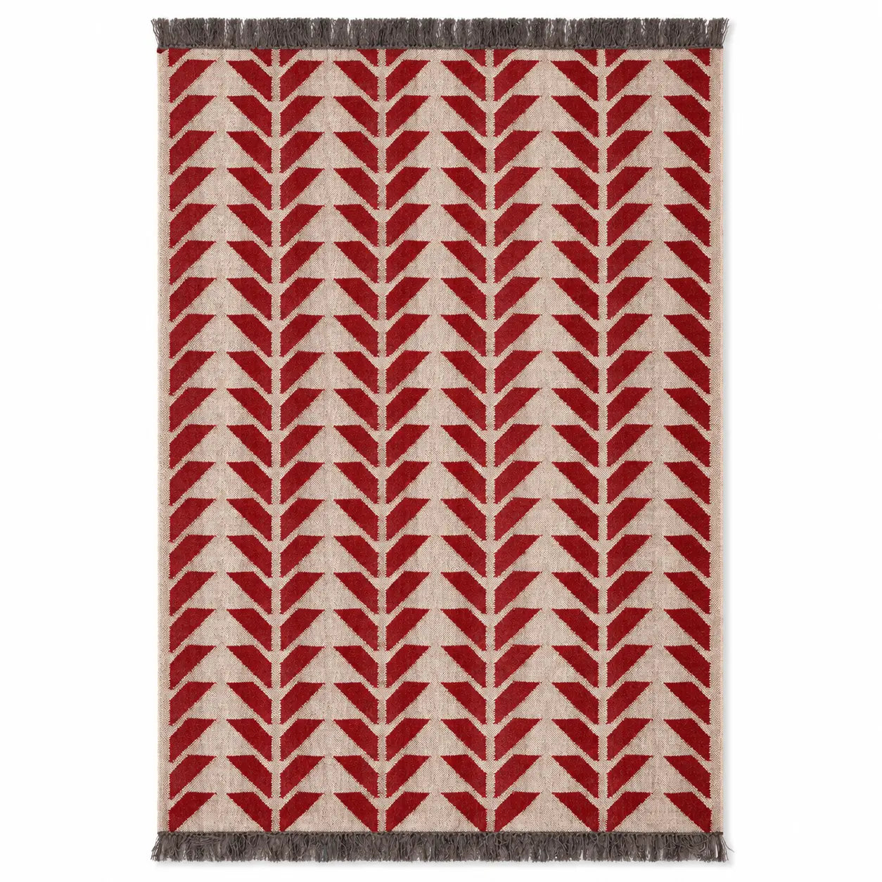 Handmade Red Geometric Wool Jute Kilim Area Rug with Tassels | Flatweave Tribal Rug for Living Room, Bedroom & Home Decor