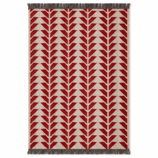 Handmade Red Geometric Wool Jute Kilim Area Rug with Tassels | Flatweave Tribal Rug for Living Room, Bedroom & Home Decor